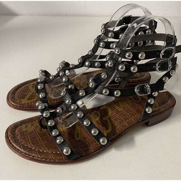 Sam Edelman Eavan Beaded Stud Sandal Black Cage Gladiator Silver Metal T… - Picture 4 of 7